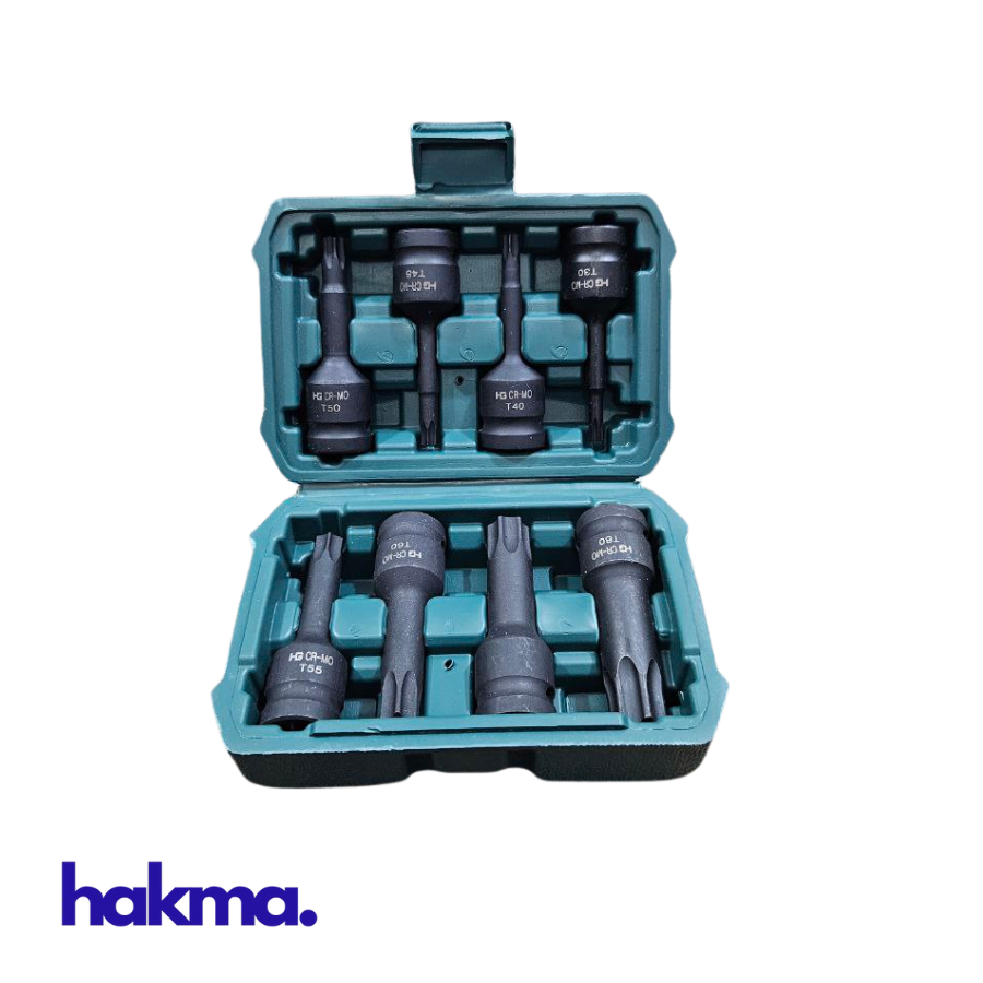 Coffret de 8 Douilles Tournevis à Choc Torx (T30 - T80) en Acier Chrome-Molybdène (Cr-Mo)