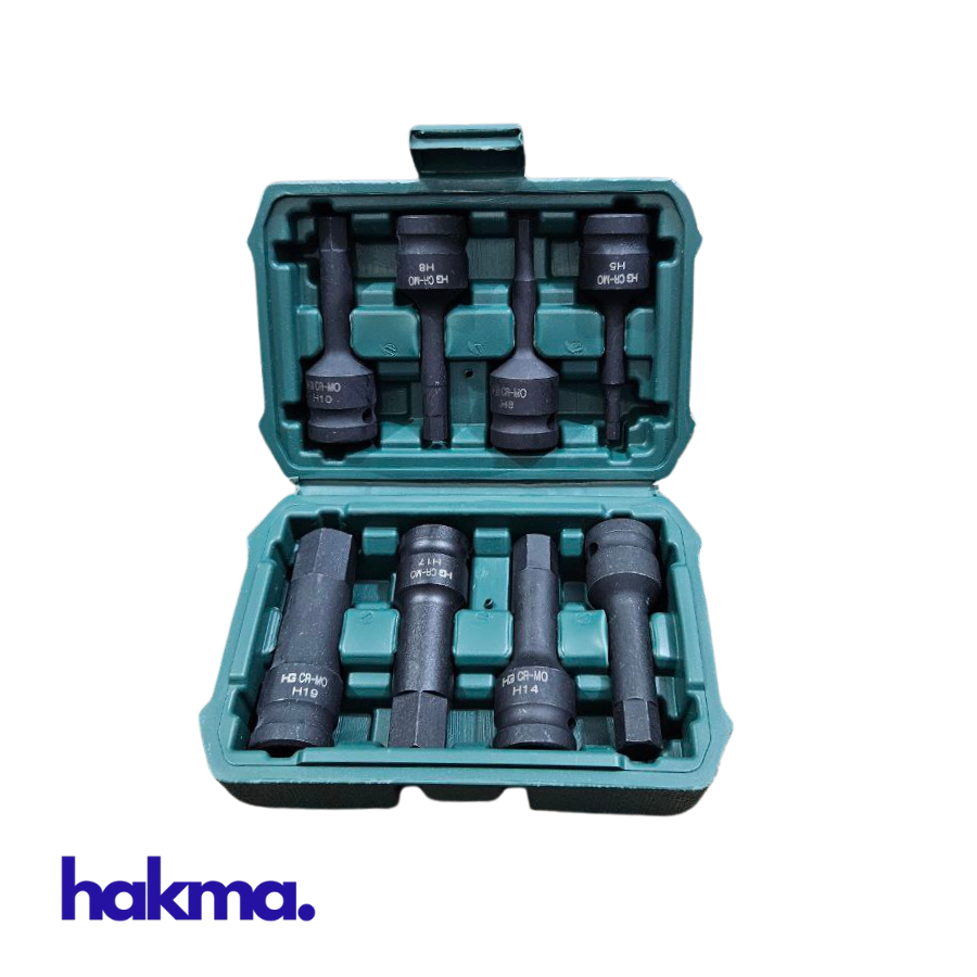 Coffret de 8 Douilles Tournevis à Choc Hexagonales (H5 - H19) en Acier Chrome-Molybdène (Cr-Mo)