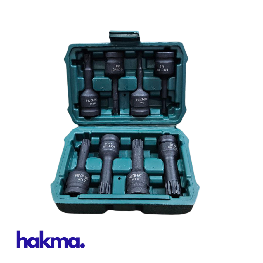 Coffret de 8 Douilles à Chocs XZN (Triple Square) – M5 à M18 – Chrome Molybdène (Cr-Mo)