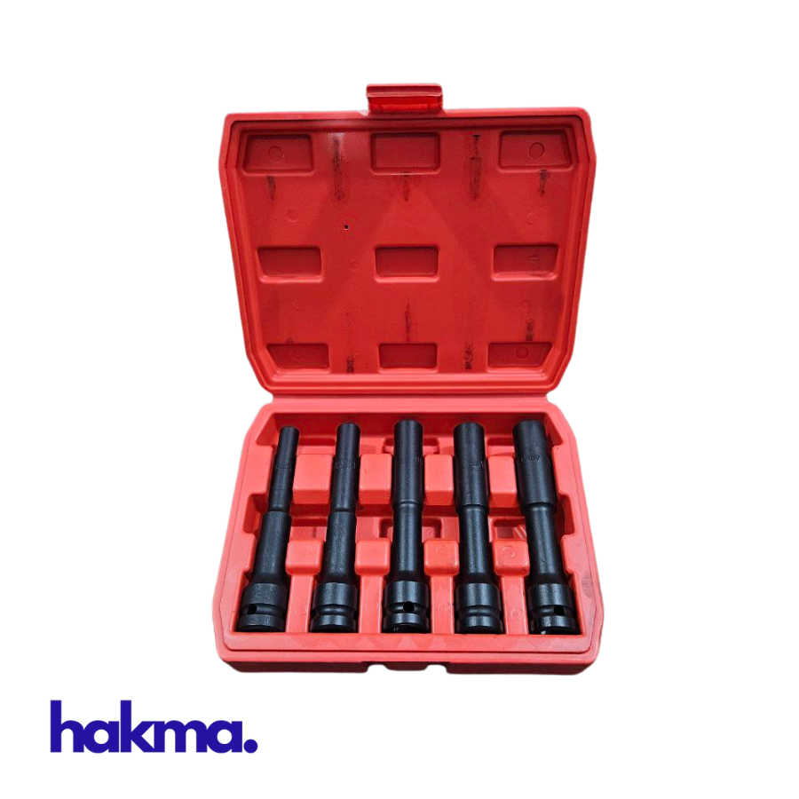 Coffret de 5 Douilles à Chocs Longues 1/2" - Tailles 8 à 14 mm - Spécial Accès Difficiles